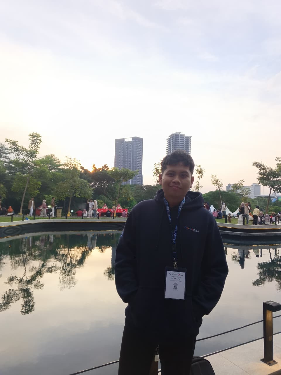 At a tech event with Google Cloud hoodie